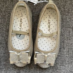 Carter’s Baby Girls Gold Glitter Bow Flats Size 7
